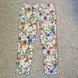 Zara Woman Floral Cropped Pants Size L Cottage Artsy Art to Wear Feminine Garden